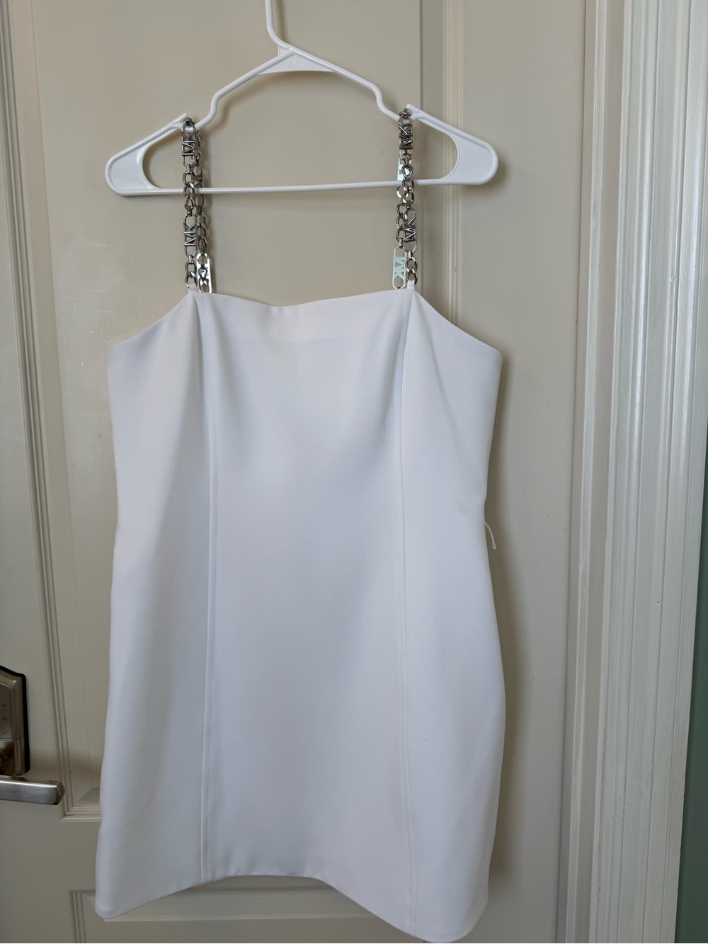 Michael Kors White Mini Dress with Silver Chain Straps (no belt included)